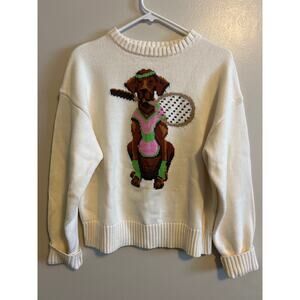Porridge Anthropologie Dog Tennis Sweater XS Cute Novelty Knit Puppy Racket